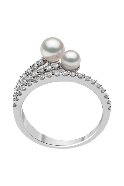 Sleek Ring, 18k White Gold, Diamonds & Akoya Pearls